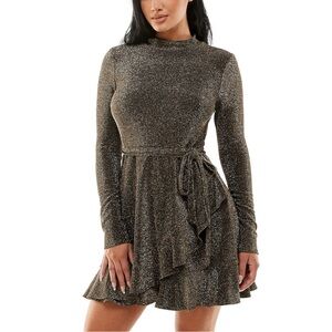 Speechless Shimmering Black Long Sleeve Dress